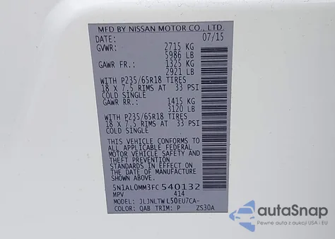 2015 Infiniti Qx60 z USA, uszkodzony, nr VIN 5N1AL0MM3FC540132